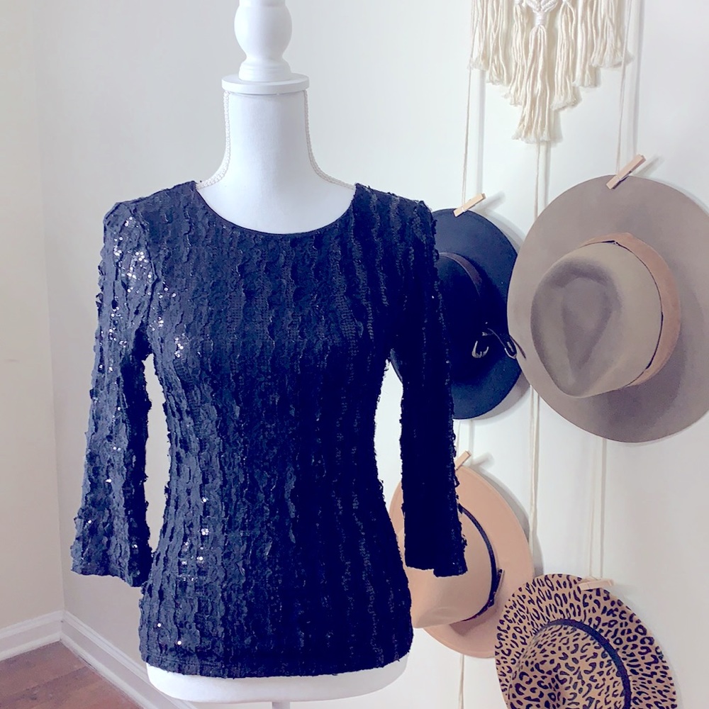 AUTHENTIC  alice+ olivia lace and sequin top pollover blouse size S - Picture 2 of 8